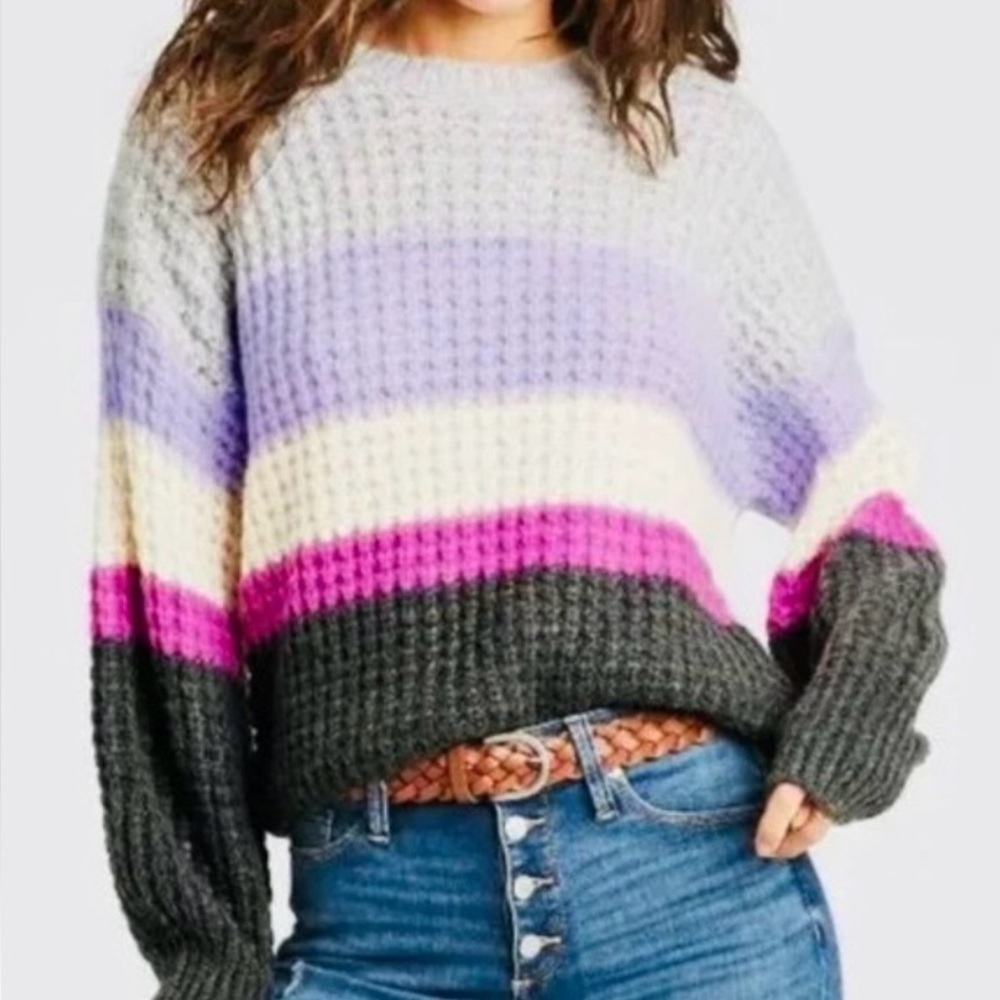 ❗️Universal Thread color block Stripped Waffle Knit Sweater